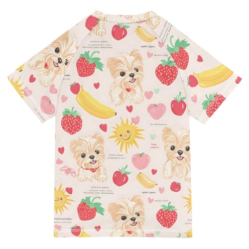 ALAZA Kids Rash Guard Girls Toddler Swim Shirts Short Sleeve Dog Banana Fruit UPF 50+ 3T2