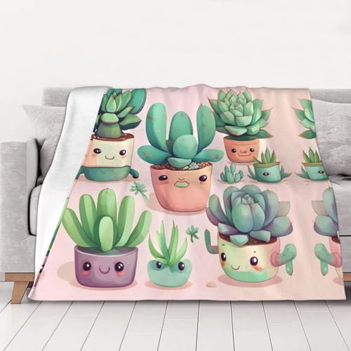 WZYCWB Couverture en flanelle imprimée de jolies plantes succulentes de 152,4 x 127 cm – 76,2 à 203,2 cm. Une couverture chaude pour l'automne à la maison et une couverture de voyage portable.