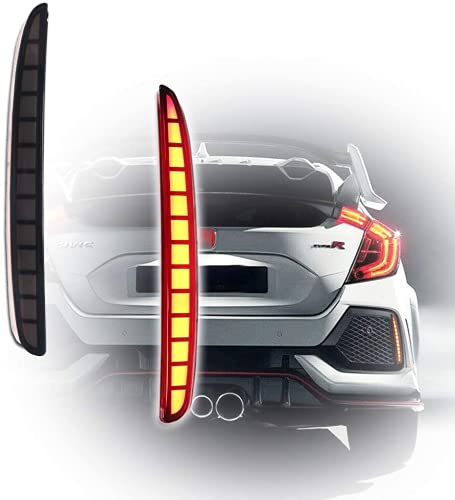 Sdautous Smoked Lens Full LED Bumper Reflector Lights Tail Brake Rear Fog Lamps Compatible with 2017-up Civic Hatchback, Type-R or SI 4-Door Sedan