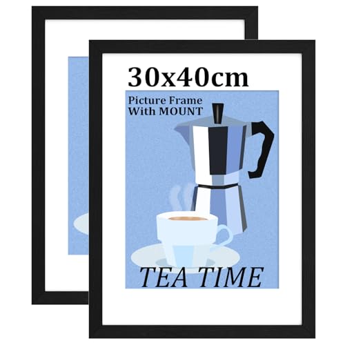 Bobeen 30x40cm Picture Frames 2 Pack 16x12 Black Photo Frame with 2 Hooks for Wall Mounting Portrait or Landscape