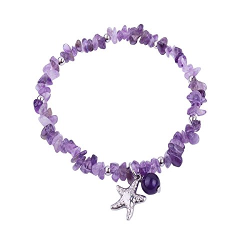 Image of Starfish Anklet Bracelets Handmade Amethyst Healing Stone Stretch Anklets Chakra Beach Foot Jewelry for Women Girl