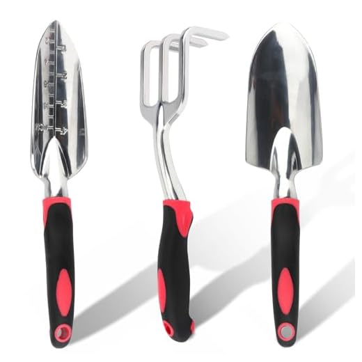 Garden Tool Set, 3PCS Heavy Duty Aluminum Gardening Tools with Soft Non-Slip Ergonomic Handle, Including Hand Trowel, Transplant Trowel and Cultivator Hand Rake for Planting, Digging, Weeding