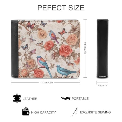 Men's Leather Wallet Bifold Wallet for Men Romantic Fancy Floral Birds Butterfly Slim Wallet with Multiple Card Classic Passcase Mens Card Holder2