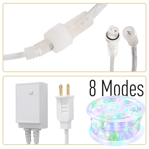 Image of 100ft Rope Lights For Outside, Connectable & Flexible Tube Lights with 8 Modes Controller,Waterproof Multicolor LED Rope Lighting for Deck,Garden,Pool,Patio,Bedroom,Indoor & Outdoor Landscape Lighting