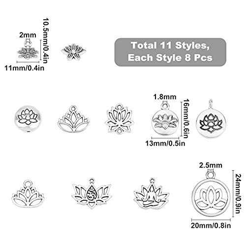 SUNNYCLUE 1 Box 88Pcs 11 Styles Lotus Yoga Om Ohm Flower Charms Pendants Links Connectors Beads Jewellery Findings Accessories for DIY Earring Necklace Bracelet Jewelry Making - Image 2