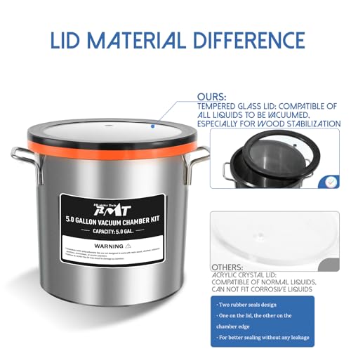 PB Motor Tech 5 Gallon Vacuum Chamber Kit with 4.5 CFM Vacuum Pump, Tempered Glass Lid Vacuum Chamber and 38 Micron Chamber Set, No Oil Included, Perfect for Wood Stabilization - Image 4