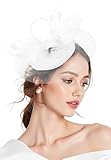 Zando 2025 Fascinators Hats for Women Ken-tucky Derby Flower Tea Hat 20s Mesh Feathers Headband Hair Clip for Wedding Cocktail Vintage Pillbox Church Hat Headwear White Fascinator Headband One Size