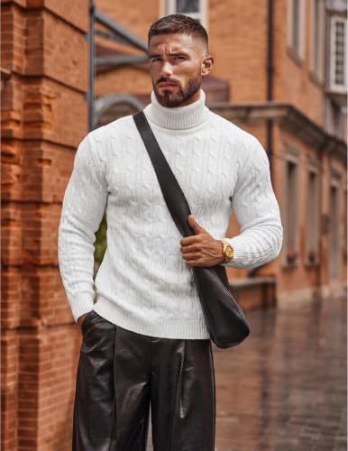 Image of COOFANDY Men's Slim Fit Turtleneck Sweater Casual Twisted Knitted Pullover