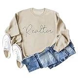 Hapwalyn Realtor Shirts For Women Cute Casual Long Sleeve Pullover Tops Real Estate Agent Sweatshirt Realtor Home Girl Gift Beige