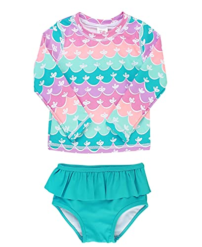 Image of RuffleButts Baby/Toddler Girls Skirted Long Sleeve Rash Guard Bikini UPF50+ Sun Protected Swimsuit