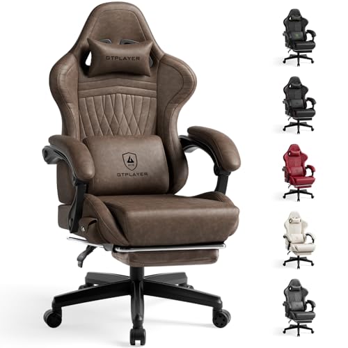 Image of GTPLAYER Gaming Chair, Video Game Chairs with Footrest, PC Gamer Chairs for Adults - Padded High Back Ergonomic Reclining Silla Gamer, Linkage Armrest, Ace Pro, Light Brown