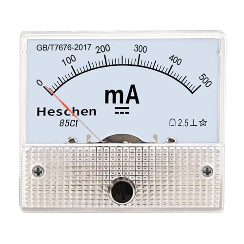 Heschen 85C1-500mA Rectangle Panel Mounted Current Meter Ammeter Tester DC 0-500 mA Class 2.5 White