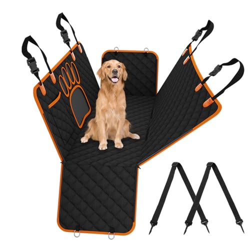 Dog Car Seat Cover for Pets 100% Waterproof Dog Car Hammock, Scratch Proof, Nonslip, 600D Heavy Duty Backseat Pet Seat Covers for Cars Trucks and SUV,Orange Edge