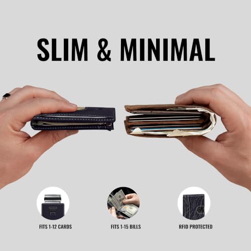 Image of Kings Loot Money Clip Slim Minimalist Wallet for Men - RFID Blocking Leather Design with Money Clip - Front Pocket Bifold Holds 12 Cards - Stylish & Compact Wallets (Sapphire)