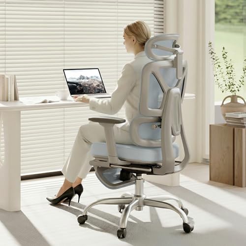 Image of FLEXISPOT ErgoX Premium Ergonomic Office Chair with Footrest- Adjustable 3D Armrests, Dynamic Lumbar Support, Recline & Tilt Function, Mesh Seat, for Home & Office Use,Blue Foam