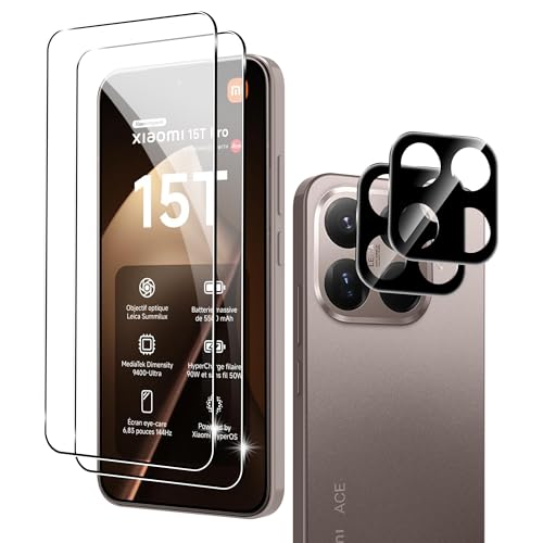 Fitudoos do Xiaomi 15T/15T Pro [2 sztuki] szkło pancerne folia ochronna + folia pancerna na aparat [1 sztuka], [twardość 9H], [0,33 mm] [ultra przezroczysta, odporna na zarysowania i olej], [No-Bubble