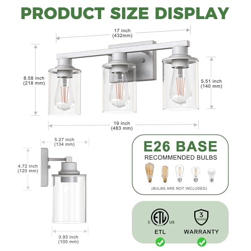 Image of DORESshop 17 Inch 3-Light Vintage Ivory Bathroom Vanity Light