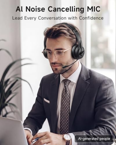 Image of AOC Wireless Headset with Mic for Work, Bluetooth 5.4 Wireless Headset with AI Noise Canceling Mics, USB A /C Dongle, Charging Base & Mic Mute, Wireless Headphones for Laptop, PC (Classic Black)