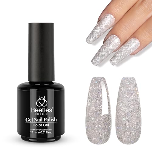 Beetles Silver Gel Nail Polish - Silver Party, 15ml Glitter Gel Polish, Soak Off UV LED Needed Nail Art Manicure Salon DIY Design at Home Summer Gifts for Woman