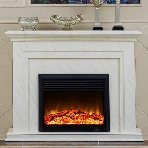 Suncharm Electric Fireplace Heater with Mantel 59.06IN (Realistic Flame) (Faux Marble) White Freestanding Chimenea TV Stand for Living Room