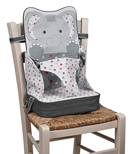Baby Polar Gear Portable Booster Seat - A take-Anywhere highchair with Integrated Storage Pocket  for Toddlers Aged 1836 Months  Lightweight, Safe and Easy-to-Clean  Grey Elephant Design