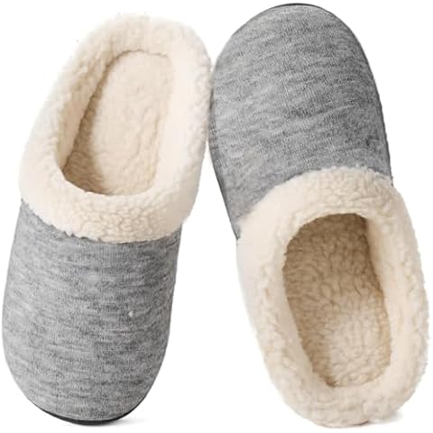 Wishcotton Women's Lamb-rub Sherpa House Slippers Memory Foam Indoor Outdoor, Grey, 8-9 US Cover