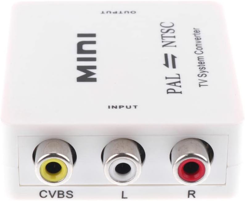 Close-up view of the input side of the Kesoto M-616 converter, showing yellow (CVBS), white (L), and red (R) RCA input jacks.