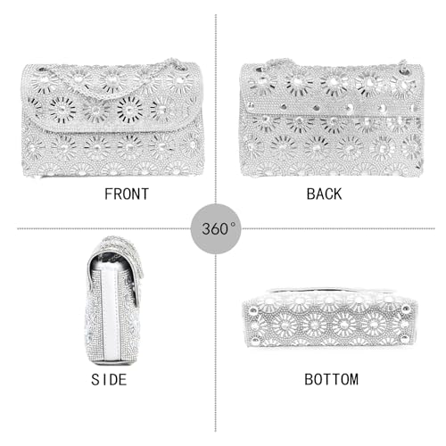 Image of Flower Rhinestone Crystal Clutch Purse Shoulder Bag Sparkling Evening Bag for Wedding Prom Party Bride Guest