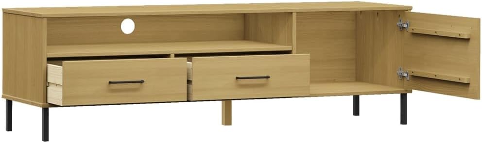 Brown Pine Wood TV Cabinet 62.2" Wide Media Console with Two Drawers & Hinged Door, Matte Finish Entertainment Center for Living Room Bedroom