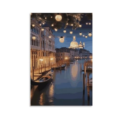 Venise la nuit toile suspendue 60x90cm pour une deco salon cocooning