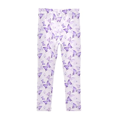 Girls' Athletic Leggings Ankle Length Yoga Dance Pants Kids Teen 4T Purple Butterflies2