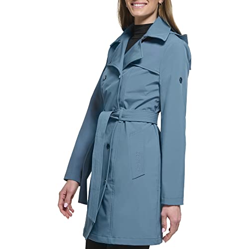 Calvin Klein Women's Double Breasted Belted Rain Jacket With Removable Hood, Oasis Teal, Xl #TOP1