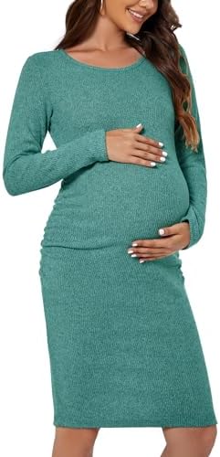 Smallshow Women's Knit Maternity Dress Long Sleeve Pregnancy Clothes