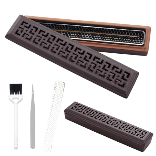 お香立て 香炉 横置き 仏壇/茶道用品/料亭用/香道用 アッシュキャッチャー付きスティック用 スタイルインセンスボックス 和風 瞑想 ヨガ スパ ルーム装飾用 デコレーション (ブラック)