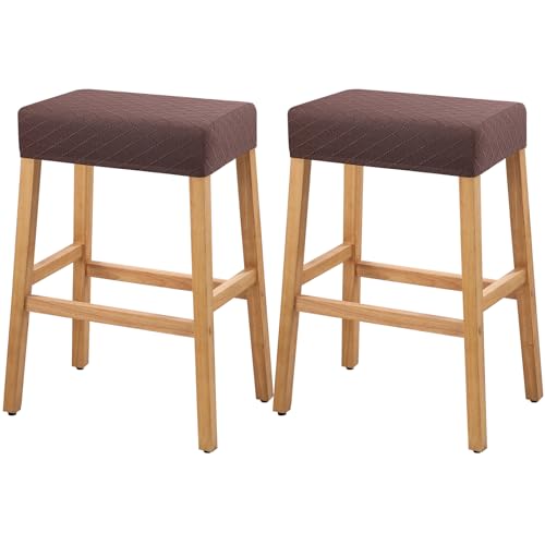 Image of YISUN Stool Covers Rectangle - 2 Pack Stretch Waterproof Saddle Seat Cover Counter Bar Stools Bar Chairs Covers Kitchen Island Chairs Cushion Protector