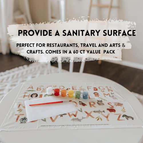 Disposable Placemats For Baby 60 Pack, 12"X18" Disposable Stick-On Placemats , Animal Alphabet Adhesive Placemats For Toddler, Baby Lead Weaning, Travel Baby Essentials #TOP2