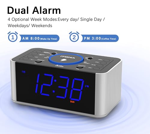 Radio réveil Bluetooth iTOMA chargeur induction et double alarme programmable