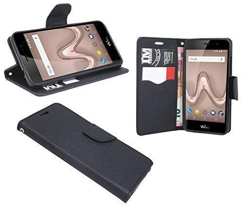 cofi1453 Elegante Buch-Tasche Hülle kompatibel mit WIKO Tommy 2 in Schwarz Leder Optik Wallet Book-Style Cover Schale