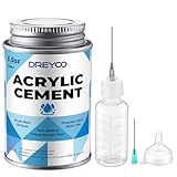 Dreyoo 5.5oz Acrylic Cement with Applicator Bottle, 2 Needle, 1 Needle Cleaning Tool and 1 Funnel, Clear Acrylic Glue for Plexiglass, Sheets, Precise Application, Repair Assembly of Display Cases
