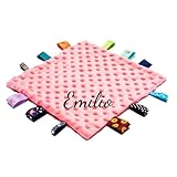 WOMB Personalized Tag Blanket with Ribbons,Custom Name Tag Security Blankets, Keepsake Baby Gift,Baby Comforter Sensory Blanket, Great Gifts for Birthday Baby Shower (Type-2,25 * 25cm)