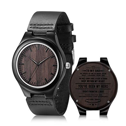 Engraved Wooden Watches for Dad, Casual Handmade Ebony Wood Watch for Men Customized