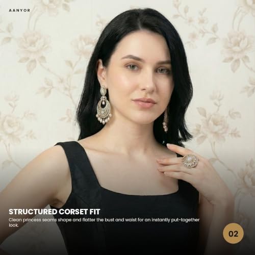 Image of Women's Corset-Style Raw Silk Crop Top | Structured Sleeveless Blouse with Built-in Padding & Back-Open Closure | Doubles as Western Top & Saree Blouse