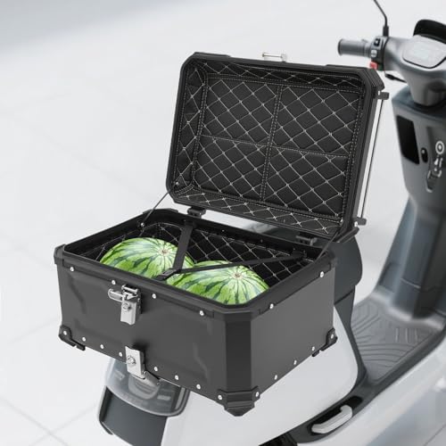 Topcase para motocicleta, maleta trasera de aluminio, maletín de motocicleta con forro de PU y cerradura | TopcaseProfesionales | Topcase universal | Capacidad máxima 10kg | Resistente al agua y