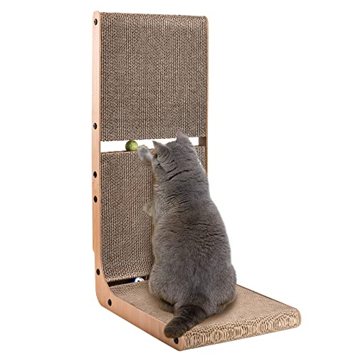 AUSCAT L-Shape Cardboard Cat Scratcher, 27.2 Inch Vertical Cardboard Scratcher for Indoor Cats with 2 Built-in Toy Balls by AUSCAT - Used condition - US$24.29