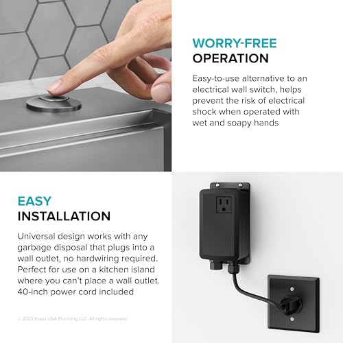 Image of KRAUS Garbage Disposal Air Switch Kit in Spot-Free Stainless Steel with Push Button, AC Adapter, Power Cord, and Air Tube Included, KWDA-100SFS (Pack of 6)