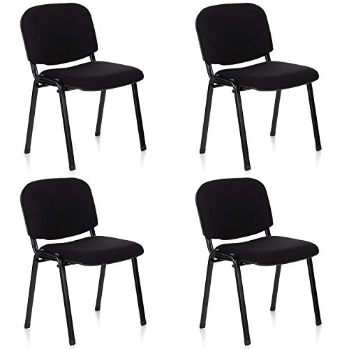  Europrimo Set 4 SEDIE da Ufficio Poltrona Fissa per Sala Attesa Struttura Metallo Verniciato Nero Rivestimento Tessuto Nero - Made in Italy
