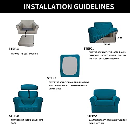 Image of Easy-Going 2 Pieces Stretch Sofa Slipcover for Armchair Washable | Spandex Soft Fitted Sofa Couch Cover for Living Room Washable Furniture Protector with Bottom Kids Pet Peacock Blue