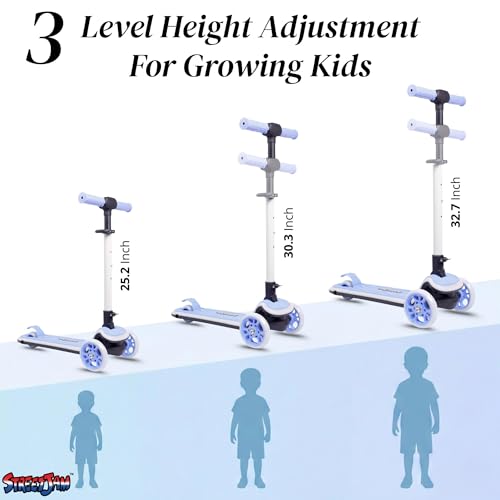 Image of STREETJAM Blinkie Kids LED Kick Scooter for 3-12 Years, LED Deck with Multiple Light Modes (1st Time in India), BIS Approved, Extra Wide Deck, Rechargeable, Up to 50 kg Load (Neon Blue with Grey)