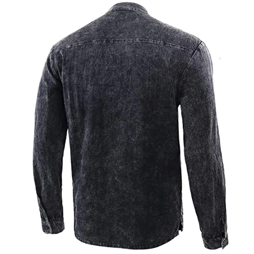Chemise à lacets pour grand-père en coton confortable noir