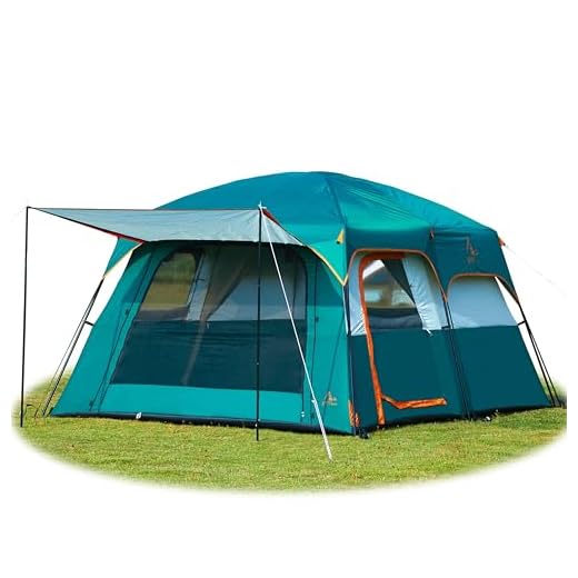 KTT Large Tent 4~6 Person,Family Cabin Tents,2 Rooms,Straight Wall,3 Doors and 3 Window with Mesh,Waterproof,Big Tent for Outdoor,Picnic,Camping,Family,Friends Gathering. (Green)